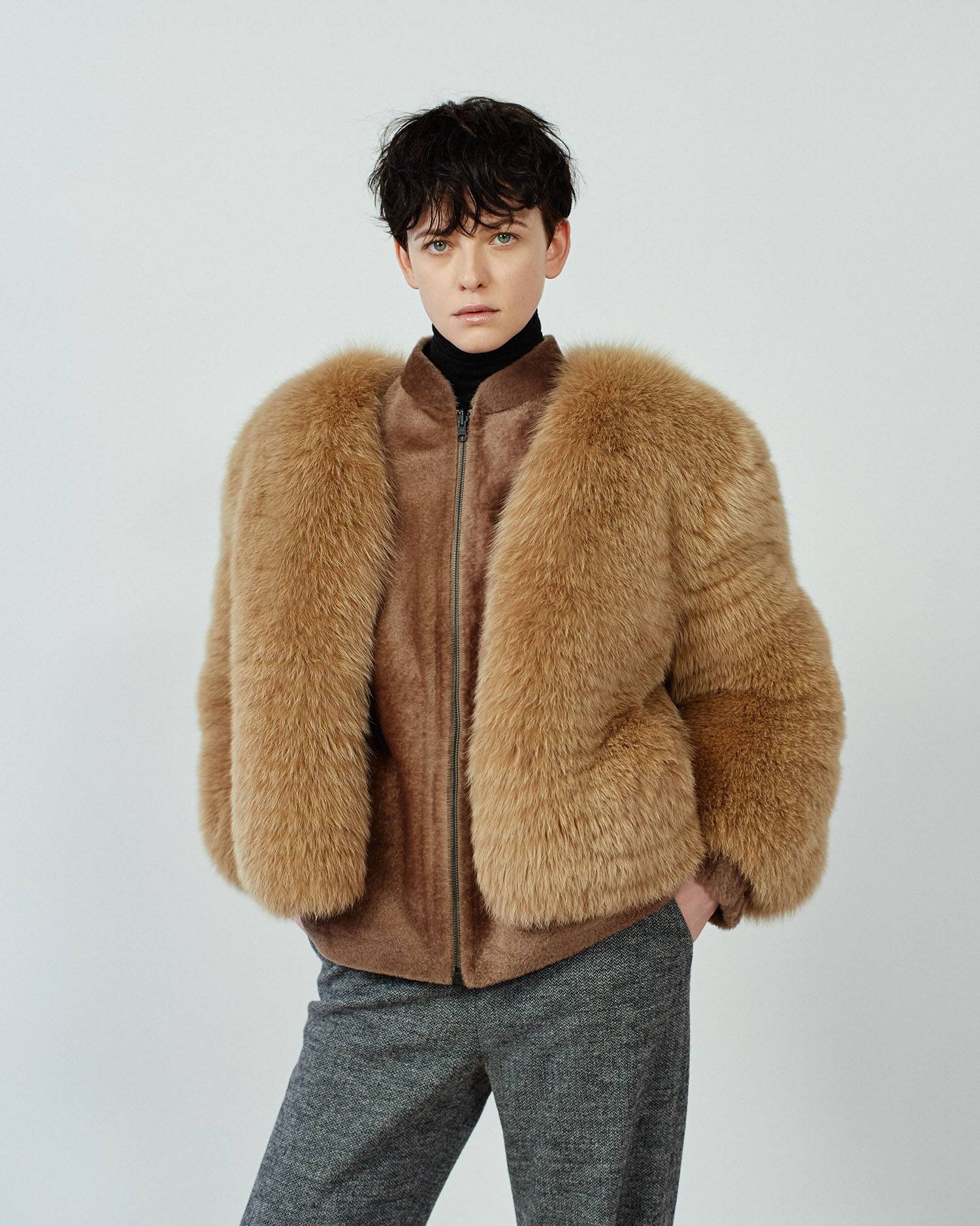 LOU Boléro renard cumin Cumin fox bolero ESJA Veste agneau maicon réversible wood Wood maicon shearling reversible jacket