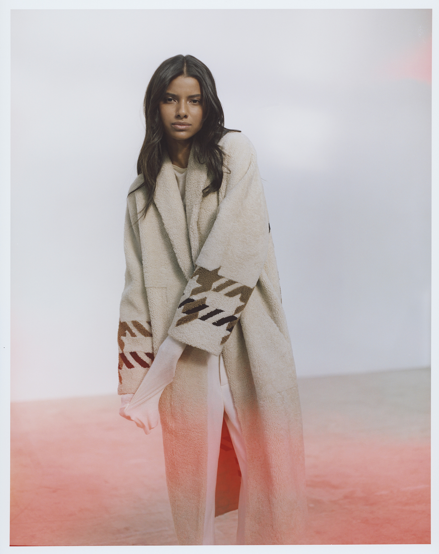Leven Long manteau col châle en lacon curly